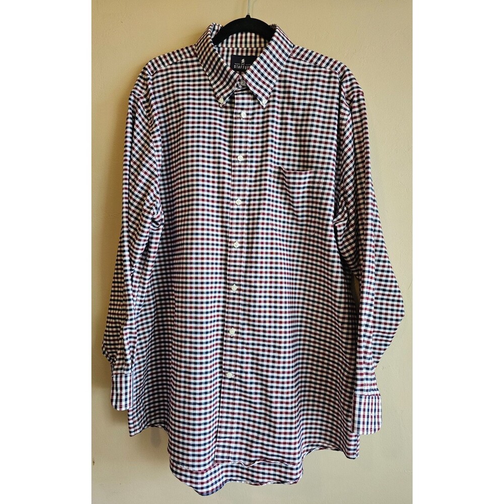 Mens Stafford Travel Wrinkle Free Button Dress Shirt Sz 17.5  34-35  Regular Fit